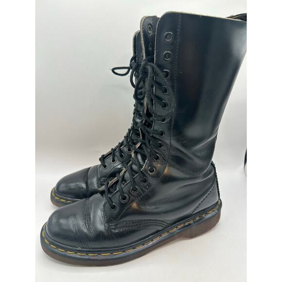 Vintage Dr Martens 1420 14 Eye black leather Combat boots England m 7 W 8 - Picture 2 of 9